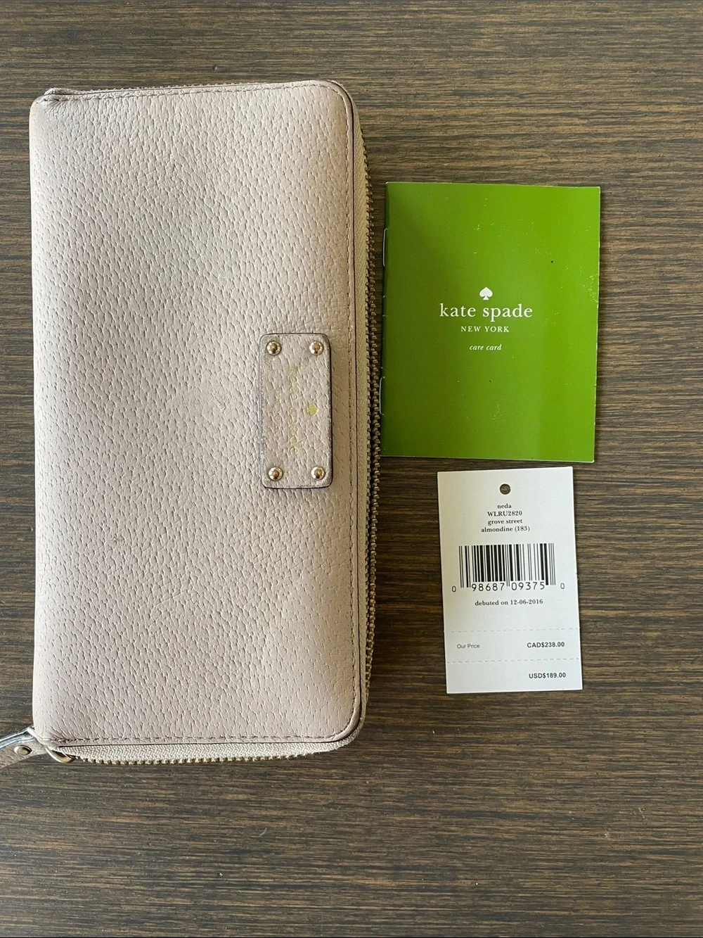 KATE SPADE GROVE STREET NEDA ZIP AROUND WALLET - Almondine (Beige) Gold Hardware